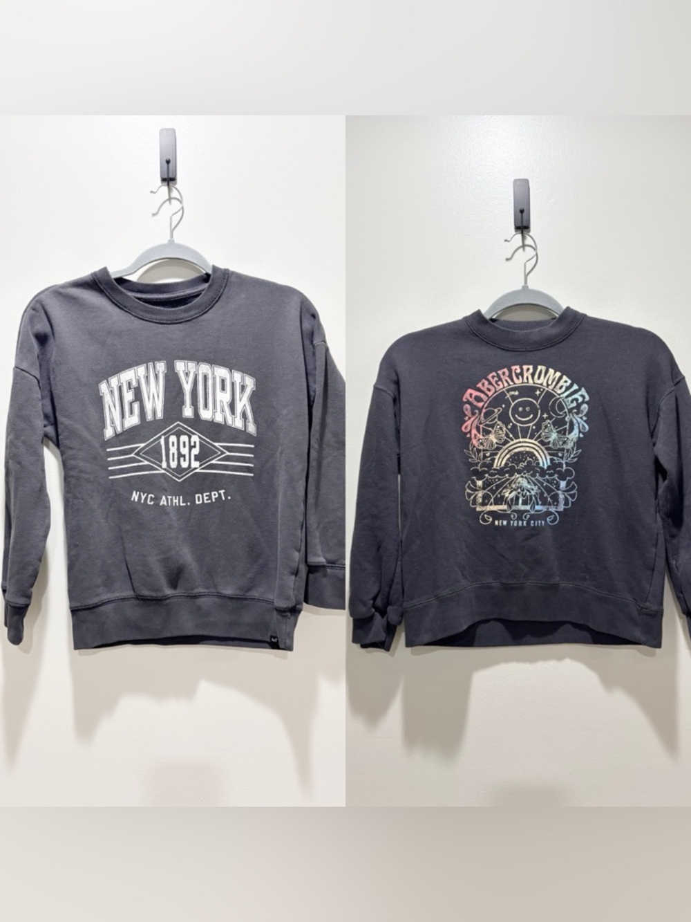 Abercrombie & Fitch Kids Bundle (2) Graphic Crewneck Charcoal Grey Sweatshirts
